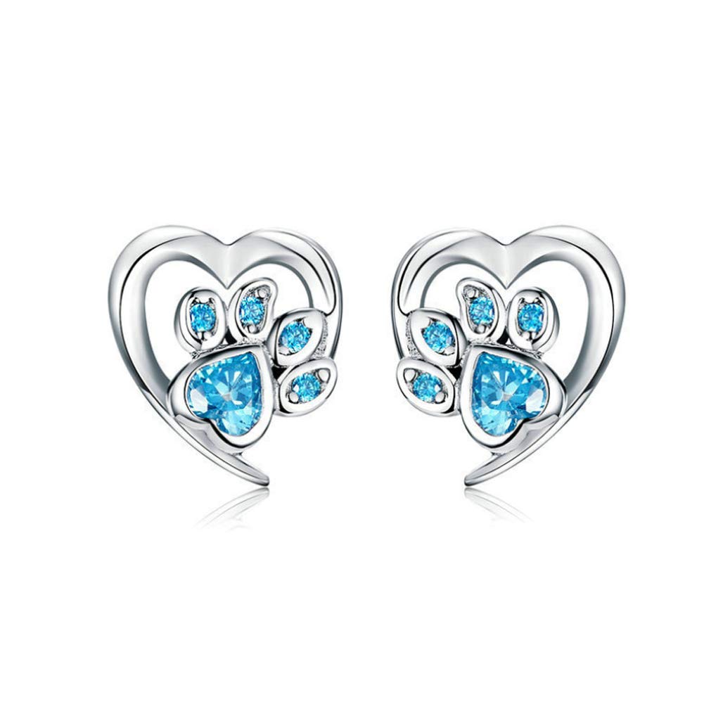 YCTTKDD Hypoallergene 925er-Sterlingsilber-Ohrstecker, Herz-CZ-Hundekatze-Klauendruck-Ohrringe, Mädchen-Silberschmuck, geeignet für Haustierliebhaber und Mädchen