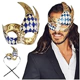Luxury Mask Men's Vintage Design Prom Mardi Gras Musical Checkered Masquerade