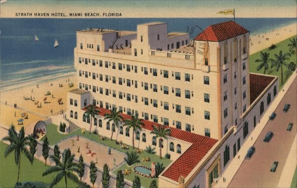 Strath Haven Hotel, beach Miami, Florida FL Original Antique Postcard 1939