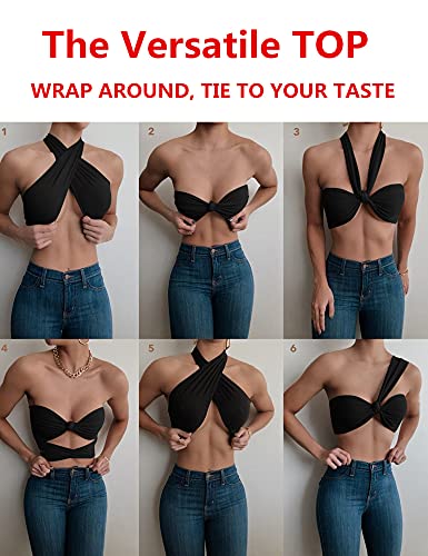 Mokoru Women's Sexy Sleeveless Halter Criss Cross Tank Crop Tops Self Tie Backless Cami3