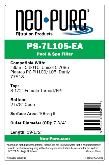 Neo-Pure PS-7L105-EA Pool and Spa Filter 7-3/4