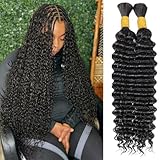 Human Braiding Hair for Boho Braids Bohemian Deep Wave Bulk 100% Human Hair for Braiding Wet and Wave Human Culry Hair for Boho Knotless Braids No Weft 2 Bundles 100g Hair Extensions