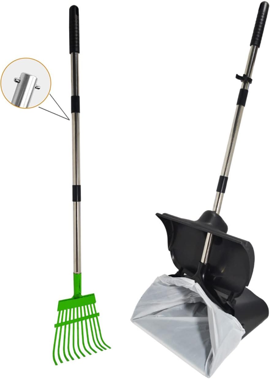 Pooper Scooper XL Large Odor Blocking Swivel Bin & Long Handle Stainless Steel Poles Rake Large Bag for Clean Pet Waste Removal