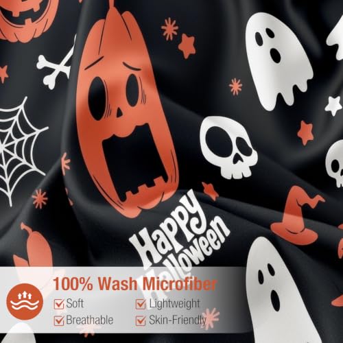 Image of Lekesky Halloween Black Duvet Cover King Size, Pumpkin and Ghost | Zipper Closure, 8 Interior Ties, Ultra Soft Microfiber Breathable, Machine Washable, 104 inch X 90 inch,with 2 Pillowceses 20 inch X 36 inch