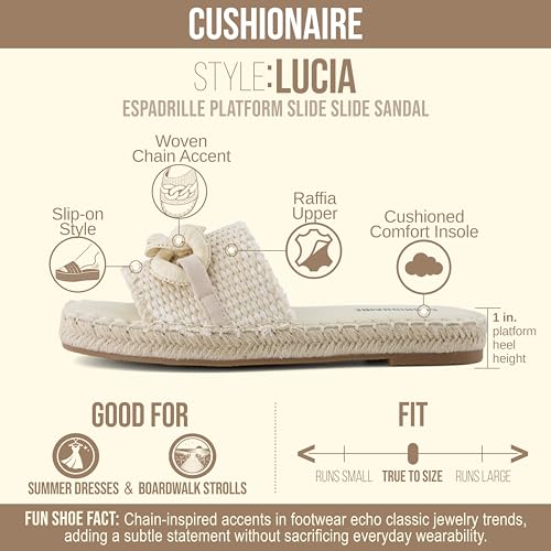 Image of CUSHIONAIRE Lucia Raffia Bow Espadrille Sandals for Women, Woven Straw Flat Slide Summer Sandals with Cushioned Footbed