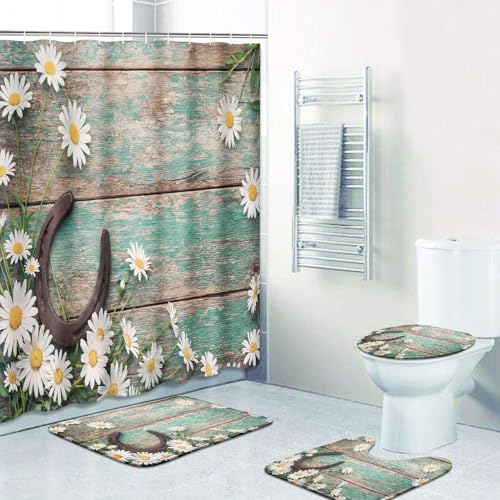 Britimes 4 Piece Shower Curtain Sets, Western Rustic with Non-Slip