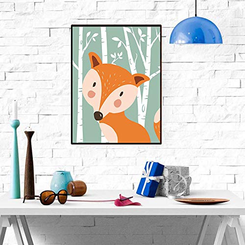 Trayosin Set van 4 posters voor de kinderkamer, DIN A4, decoratie voor de kinderkamer, bosdieren, Scandinavisch (beer… - Afbeelding 4