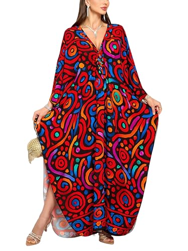 Image of KEYLORTING Plus Size Kaftan Dress Women, African Moo Moo Print Caftan, Batwing Dress, Beach Cover Up for Party and Loungewear