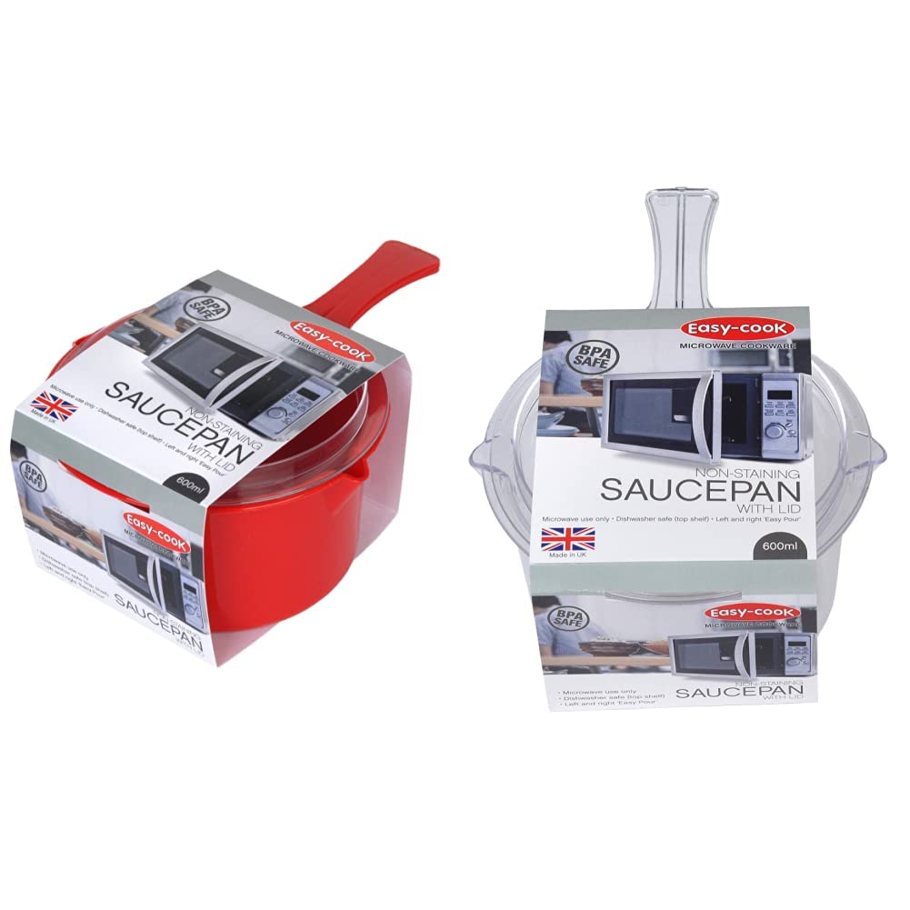 Easycook NS613R Easy Cook Polly Carbonate Non-Staining Microwave Sauce Pan and Lid, Red & Easycook Microwave Sauce Pan, Clear, NS613