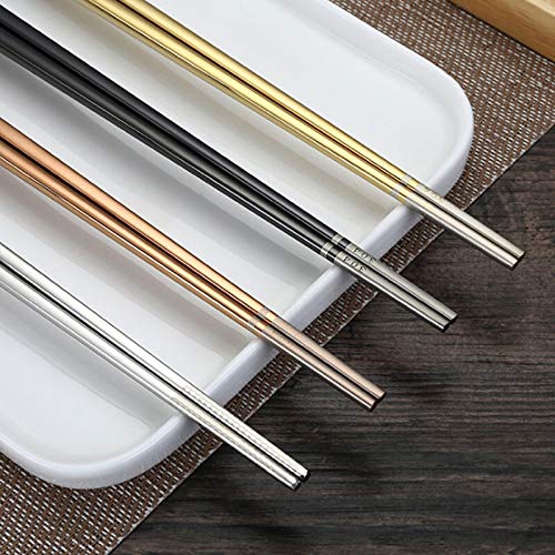 4 paires/acier inoxydable Chopstick Set Métal chinois Argent Enfant Chopsticks for les enfants Sushi nourriture Sticks Arts de la table (Color : Rose Gold)
