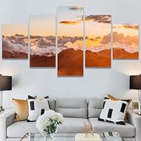 SIGNWIN 5 Panel Canvas Wall Art Sunset in The Mountains for Home Decorations Ready to Hang - 60