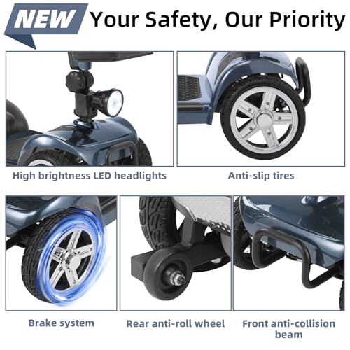 15/30 Miles 4 Wheels Mobility Scooter for Adults&Seniors Up to 300LBS, 350W Electric Wheelchair Device w/Extended Battery, Bright Taillights,Dual Baskets, Rotating Seat, USB Charging