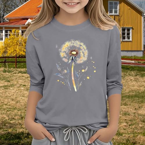 Teen Girls Floral 3/4 Length Sleeve Top Summer Crewneck Casual Athletic Blouse for Kids Soft Comfy (Grey #2, 8-9 Years)4