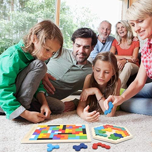 Hotusi Wooden Tetris Puzzle Hexagon Puzzles for Toddlers Tangram Jigsaw Puzzle, Montessori Educational Gift for Kids & Adults 7 51MC9bbaCML. AC