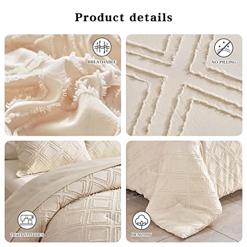 6 Pieces Tufted Bed In A Bag Twin Comforter Set With Sheets Beige, Soft And Embroidery Shabby Chic Boho Bohemian Design, Luxury Solid Color With Diamond Pattern, Jacquard Tufts Bedding Set For Kids #TOP2