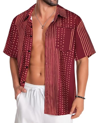 Image of Men Hawaiian Shirt Short Sleeve Summer Beach Button Down Shirts with Pocket