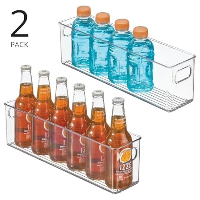 mDesign Plastic Kitchen Organizer - Storage Holder Bin with Handles for Pantry, Cupboard, Cabinet, Fridge/Freezer, Shelves, and Counter - Holds Canned Food, Snacks - 2 Pack - Clear