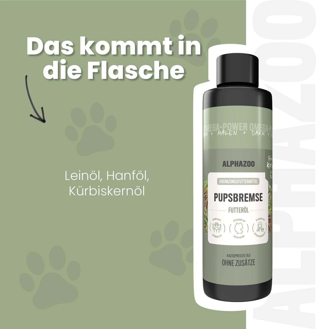 alphazoo Pupsbremse Huile alimentaire gastro-intestinale pour chat 250 ml – Favorise la digestion et l'appétit, avec huile de graines de citrouille et huile de lin – Complément alimentaire naturel