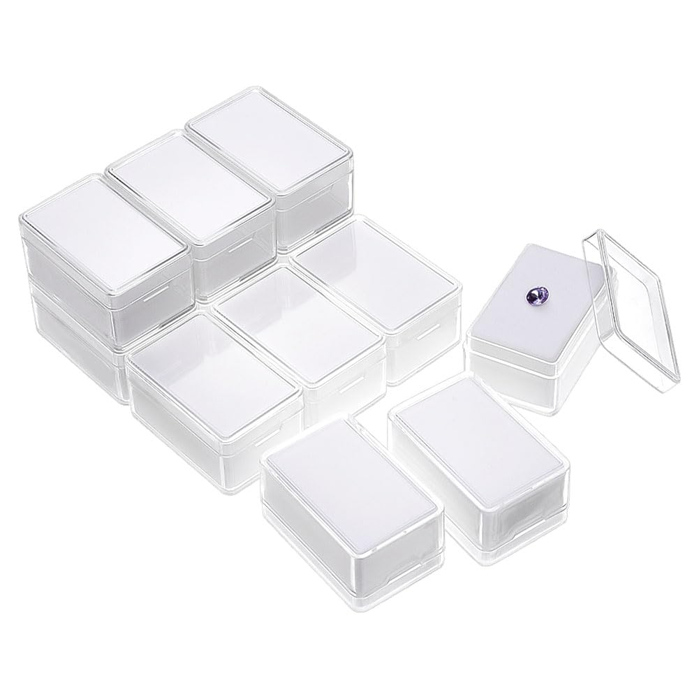 NBEADS12 Pcs Gemstone Display Box, 5.7x3.7x2.8cm Transparent Plastic Square Jewelry Display Container Diamond Storage Box with Clear Top Lids and White Sponge for Bare Stone Naked Diamond, White