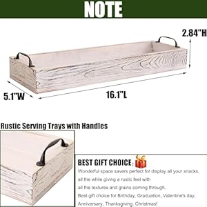 Rustic Wooden Serving Trays Rectangular with HandleOttoman Tray for Living Room 16 Inch Long for Serving Winewhitewashed