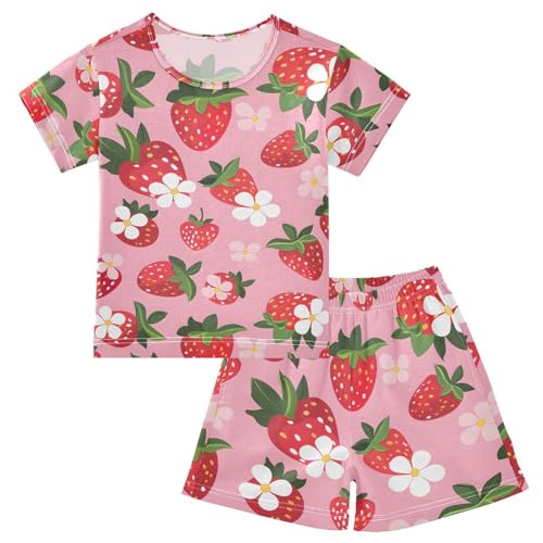 ALAZA Strawberry Floral Fruit Funny Pajamas Short Sleeve 2 Piece Sleepwear Top and Bottom Pajama Set Unisex