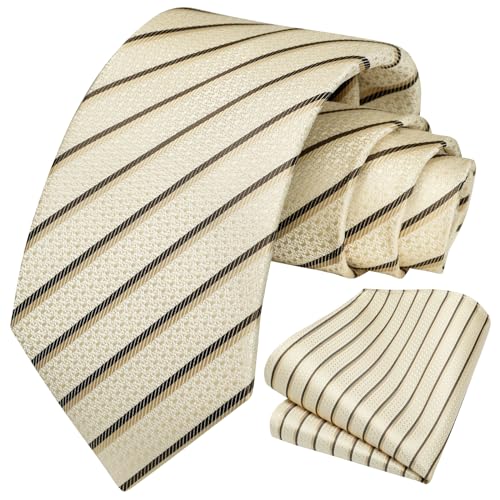 Image of HISDERN Mens Striped Ties Classic Silk Woven Tie and Pocket Square Set Formal Business Necktie Handkerchief for Wedding