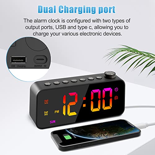 Rgb Digital Alarm Clock Radio With Large Surface, Adjustable Brightness And Volume, Dual Alarm With Weekday/Weekend Mode, Snooze, Fm Radio Sleep Timer, Usb Charging Port, For Bedroom, Bedside(Black) #TOP6