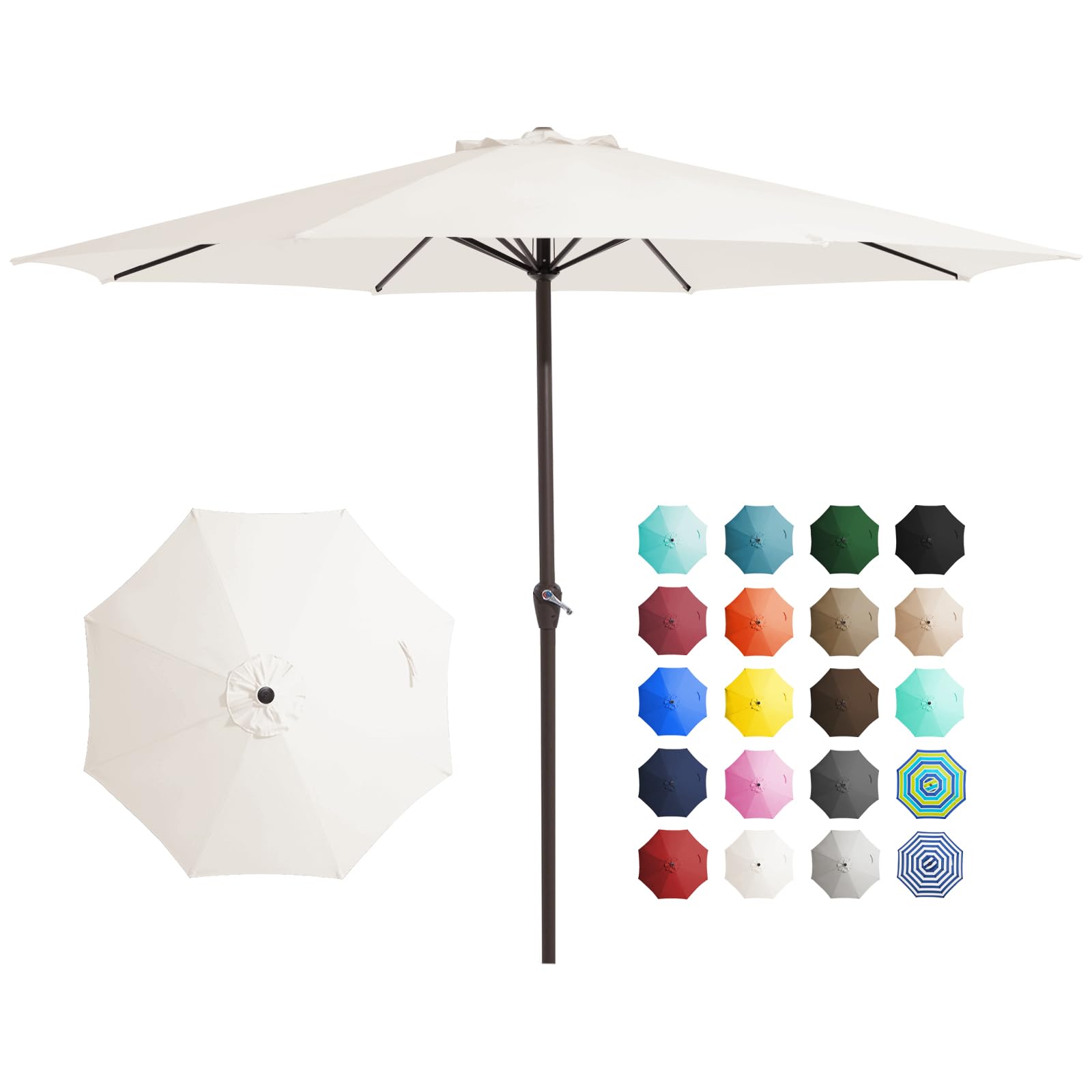 JEAREY 12' Patio Umbrellas Outdoor Table Market Umbrella w/Crank, 8 Sturdy Ribs, UV Protection Waterproof Sunproof for Garden, Deck, Backyard, Pool(Cream White)