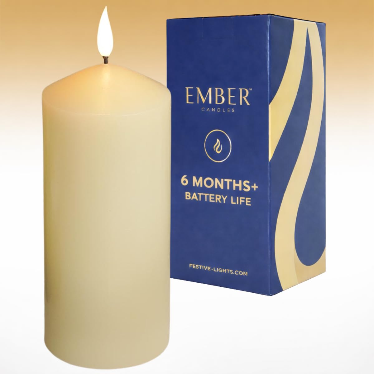 Ember Candles Ivory Ember Candles™ 17.5Cm Chapel Led Flickering Battery Candle – 100% Real Wax, Ultra-Realistic, Flameless, Hand-Poured Design, 6-Hour Timer For Safe Indoor Use (Without Remote Control)