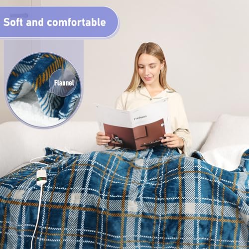 Image of Heated Blanket Electric Twin, Soft Flannel Heating Blanket with 8 Hours Auto Off 10 Fast Heating Levels Machine Washable Sherpa Heated Blanket with Overheating Protection