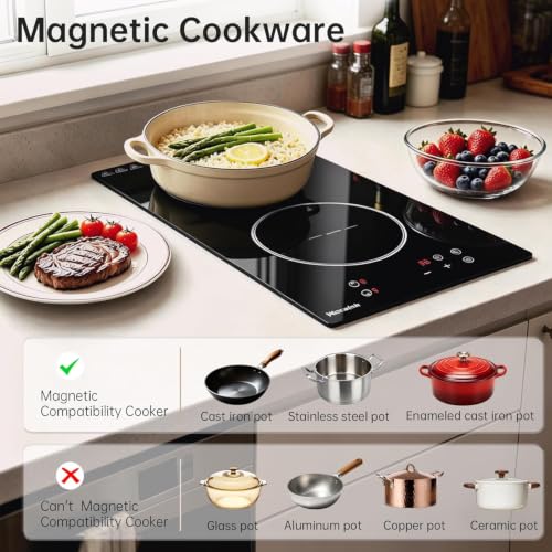 Image of 2 Burners Induction Cooktop, 12 Inch Induction Stovetop 220-240V | Built-in Double Burners Countertop, Power Levels, Child Safety Lock,Timer, RV, Apartment, Compact Kitchen