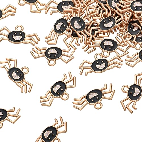 Image of VIDRIO Pack of 80 Halloween Spider Enamel Charms Gold Plated Colored Pendants Accessories for Necklace Bracelet Jewelry Making DIY Crafting