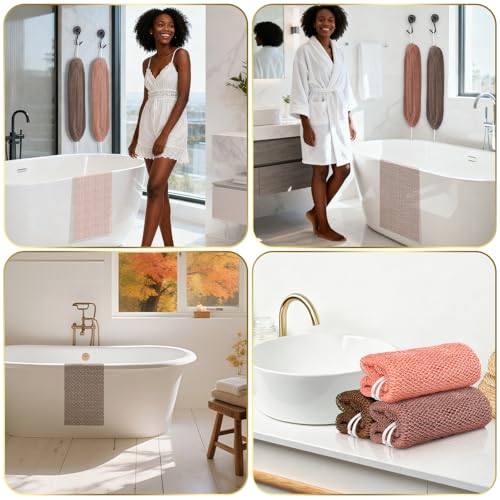 Image of UJFQBH African Net Sponge Authentic, Exfoliating Body Scrubber for Back and Hard to Reach Areas, Gentle Daily Exfoliation for Deep Cleansing, Quick Drying Shower Essential, Rosewood 3 Pack