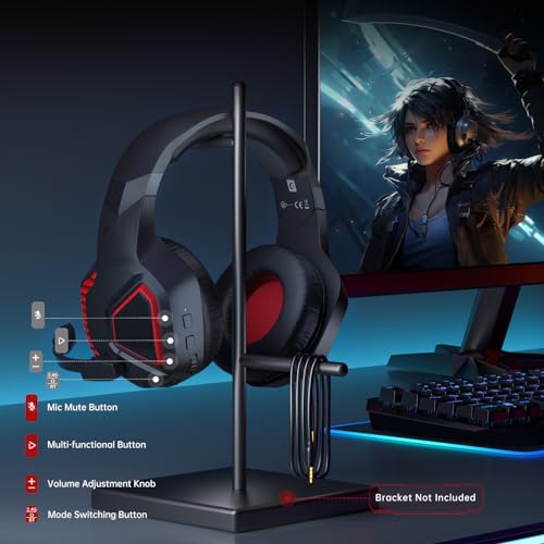 gmrpwnage Wireless Gaming Headsets for PS5, PS4, Mac, Switch, PC, 2.4GHz Wireless Gaming Headphones, Bluetooth 5.2, Adjustable Noise Canceling Microphone(Red) - Image 6