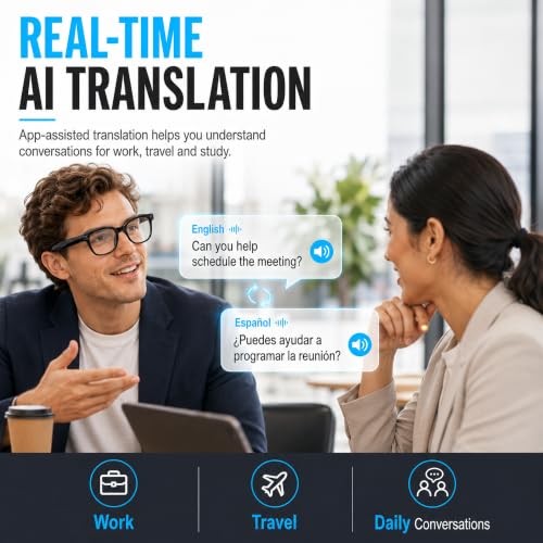 Image of 8MP Camera Smart Glasses, 1080P Anti-Shake Video Recording, for Men Women | Real Time Translation, AI Voice Assistant, Object Recognition, Noise Cancellation, Bluetooth5.4 Music&Call, 290mAh Battery