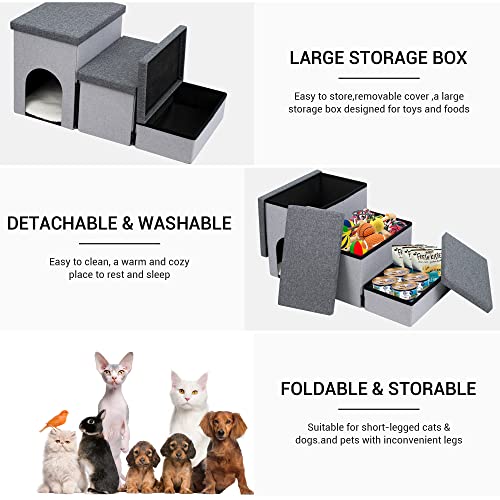 Heeyoo Dog Stairs For Small Dogs, Foldable Dog Steps For Couch And High Bed, 3-Step Pet Stairs With Storage And Pet House, Non-Slip Dog Ramp For Small Dogs And Cats Or Pets Joints #TOP2