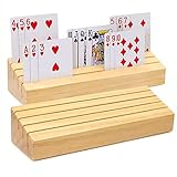 plusvivo Card Holders for Playing Cards Set of 2, Pine Solid Wooden Playing Card Holders for Adults Seniors Kids 9.84 X 3.15 X 2.25 Inch, Uno/ Canasta/ Bridge/ Hand and Foot Card Holder