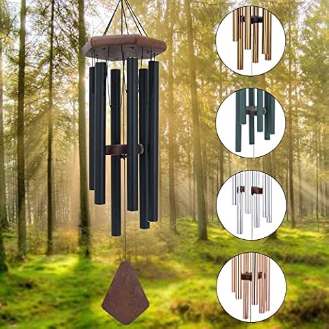 Wind Chimes Outdoor Deep Tone, Wind Chime Outdoor Sympathy Wind-Chime with 6 Tuned Tubes, Elegant Chime for Garden Patio Black Windchimes Cover