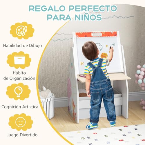 GOPLUS 4 en 1 Caballete y Estación de Juegos para Niños con Silla, Juego de Mesa y Silla para Niños con Pizarra Magnética y Pizarra Blanca Giratoria de Doble Cara, 50 x 50 x 85 cm (Blanco) - imagen 5