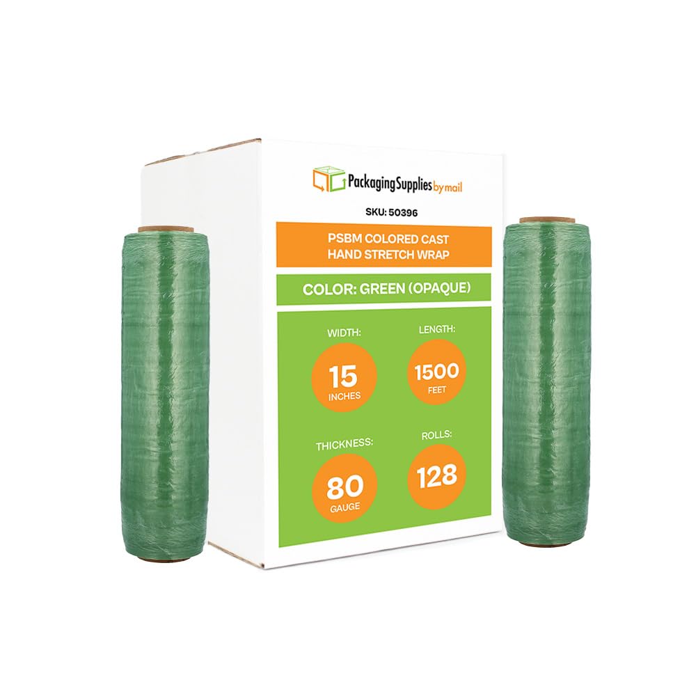 PSBM Lot de 128 rouleaux de film étirable vert foncé, 38,1 cm x 452,4 m, calibre 80, film rétractable de résistance industrielle pour le déménagement, l'emballage et l'expédition