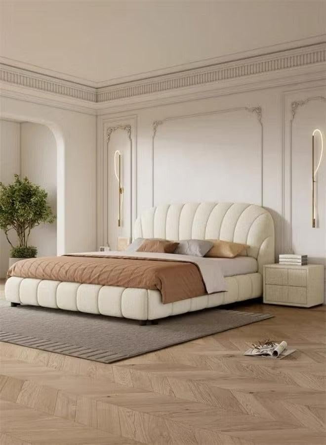 Wooden Twist Grandeur Modernize Boucle Upholstery Bed for Luxury Bedroom (King)-image-22