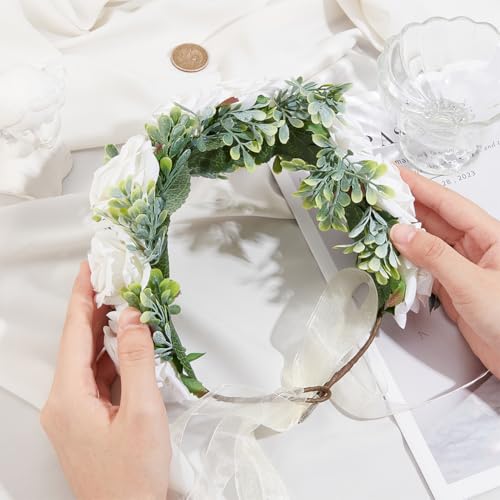 GORGECRAFT Hunde Blumenhalsband Hochzeit Weißes Blumen Stirnband Verstellbare Blumenkrone Kleidung Kranz Schleife Für Weibliche Frauen Haustiere Katzen Hundekostüme Valentinstag Party Festivals Foto R