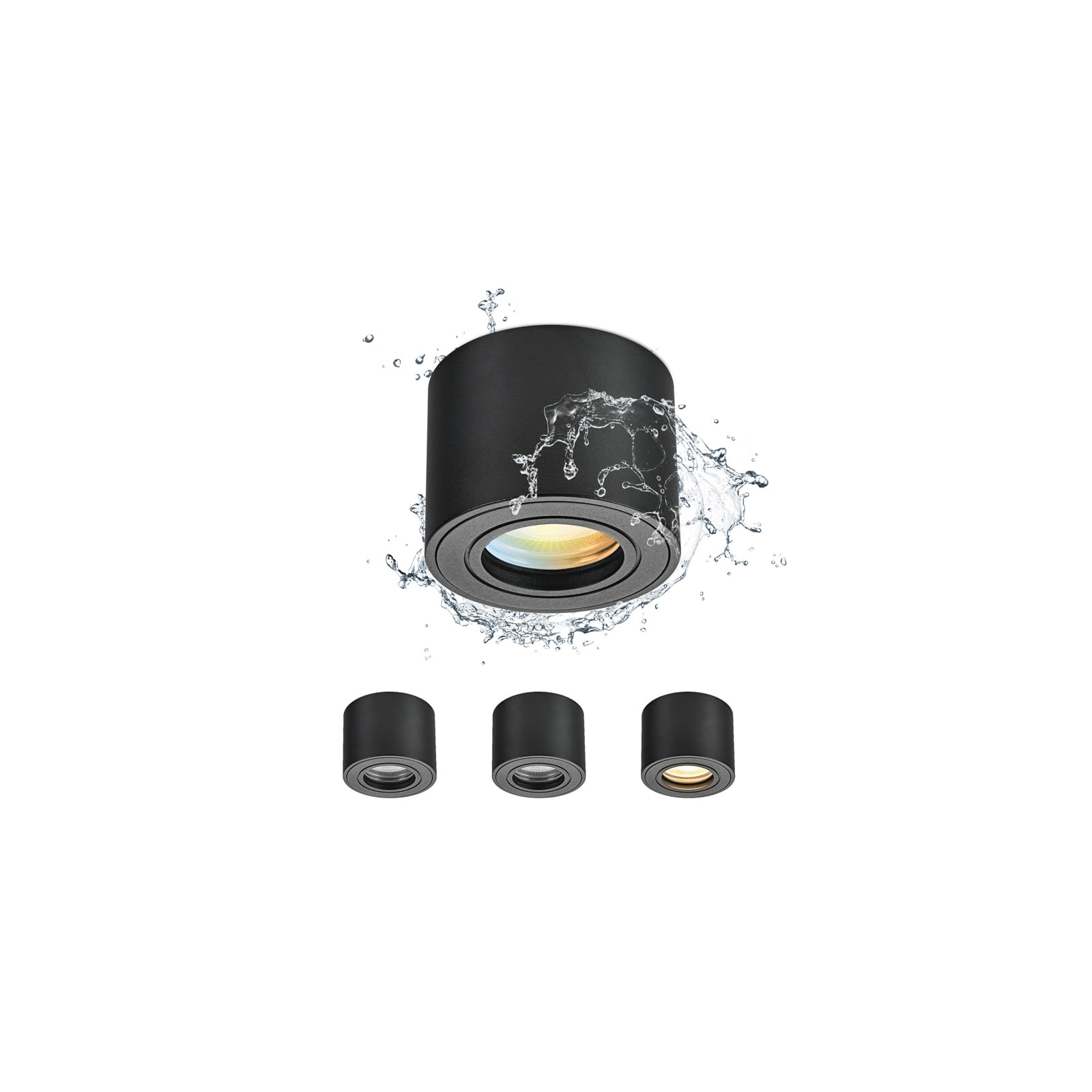 Faretto da Soffitto LED Nero IP44, Faretto LED Interno Dimmerabile 3CCT 5W 230V 3000K/ 4000K/ 6500K, Faretti da soffitto Impermeabile Moderna Alluminio Ø80x60mm per Modulo LED, Set di 4