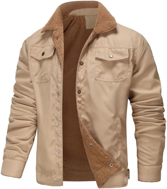 Men's Working Casual Thickened Warm Jacket Fleece-Lined Cotton Workwear Casual Jacket Warm Casual Thicker Outwear