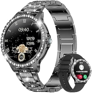 Smartwatch Damen mit Telefonfunktion, 1.32'' HD,20 Sportmodi Armbanduhr mit Menstruationszyklus Schlafmonitor Pulsuhr Blutdruckmessung Schrittzähler Fitnessuhr Damen Runde für Android iOS Schwarz