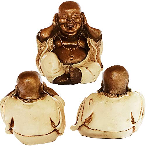 Tres Budas Sabios y Monje Set 3 Blanco miniatura 3