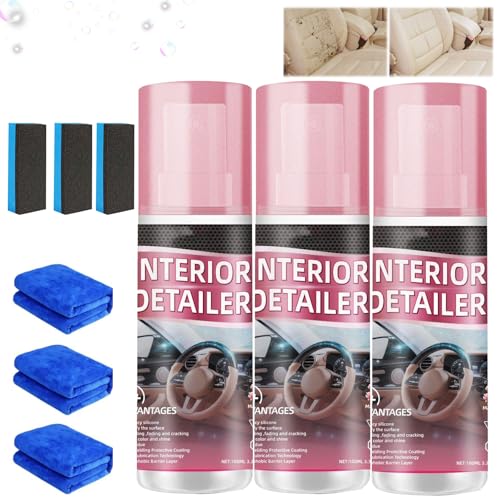 Polishing Cleaner Car Interior Spray 2026 Upgrade Interior Detailer Spray for Dashboards Seats Leather Plastic - All Purpose Fast-Drying No-Rinse Formula Restores Shine & Prevents Damage (3PCS)