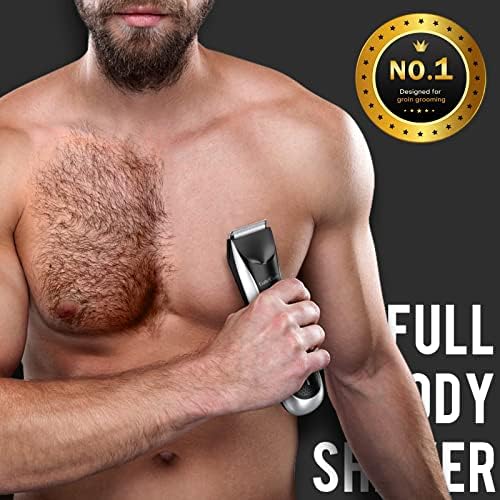 Body Hair Trimmer Men, Professional Electric Groin & Pubic Hair Trimmer with LED Light, Skin-Safe Ball Shaver for Men, Replaceable Ceramic Blade Heads, IPX7 Waterproof Wet/Dry Use
