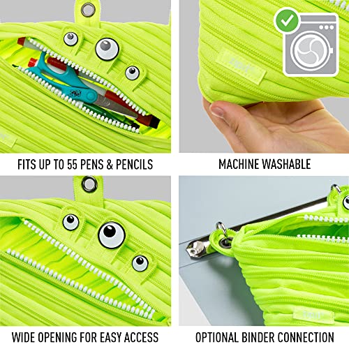 Zipit Monster 3-Ring Binder Pencil Pouch, Large Capacity Pen Case For Kids And Teens, Made Of One Long Zipper! (Lime) #TOP2