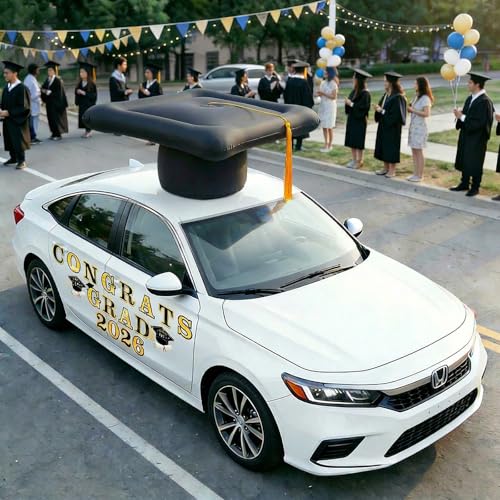 2026 Graduation Car Decorations, 27" Large Inflatable Car Graduation Cap Decors, Class of 2026 Congrats Grad Magnets Letters PVC Blow up Decorations for Cars Roof High School Collage Prom Party(Black by Phoncoo - Image 7